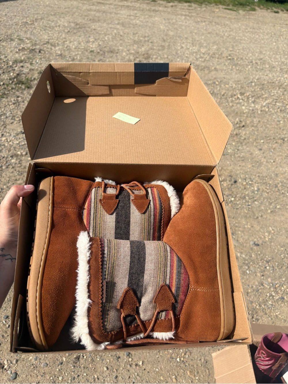 Pendleton Brown Suede & Multi-Stripe Shearling-Lined Winter Boots